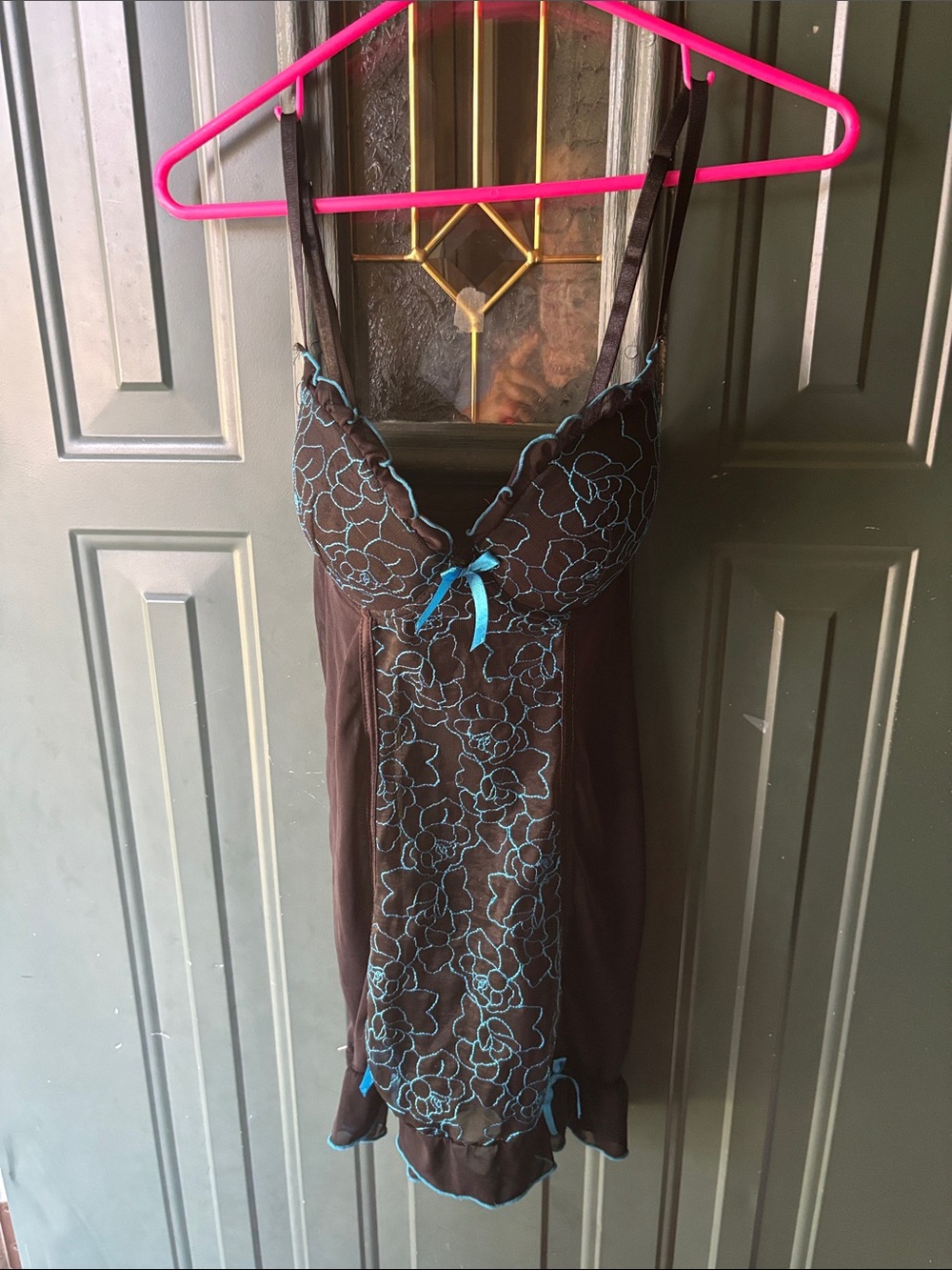 Native Intimates Black Chemise with Turquoise Floral Embroidery